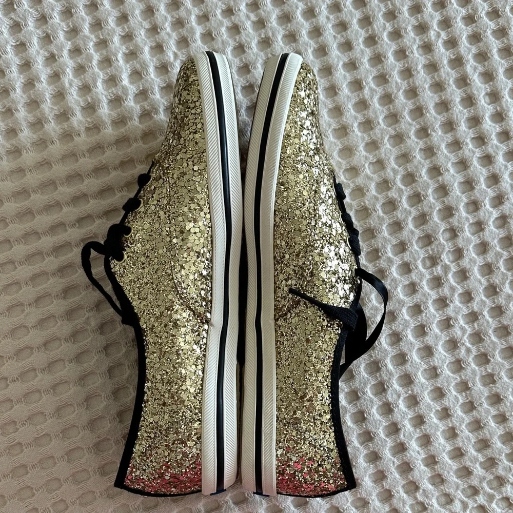 Keds For Kate Spade Gold Glitter Sneakers with Black Laces size 9 New - Picture 4 of 10
